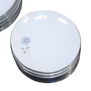 Noritake Simone 6407 Japan Blue Rose Silver Set of Four‎ Bread and Butter Plates